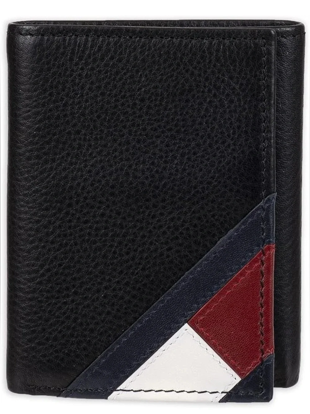 Tommy Hilfiger Men’s Orson II Angled Flag Black Trifold Leather Wallet